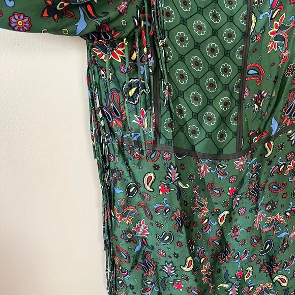 Zara Women's Green Patterned Fringed Tunic size L - Picture 2 of 4